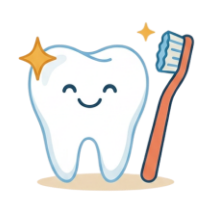 Illustration of a happy clean tooth with a toothbrush for pet dental care