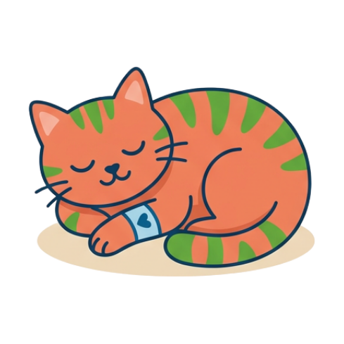 Illustration of a calm cat resting after spay or surgery care