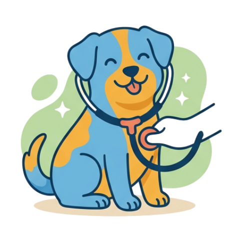 Illustration of a dog getting a wellness checkup with a stethoscope