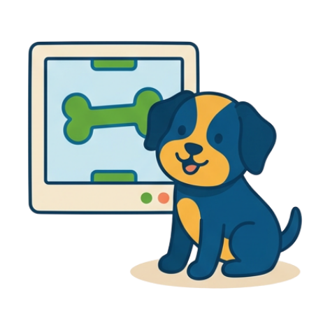 Illustration of a dog beside an x-ray screen showing a bone